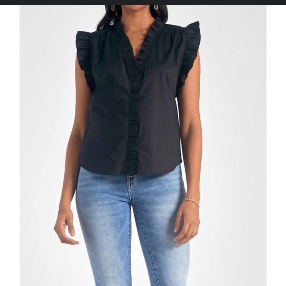 NWOT Ruffled FRAME's Lauren blouse button up black XL 
 ramie fall casual $148